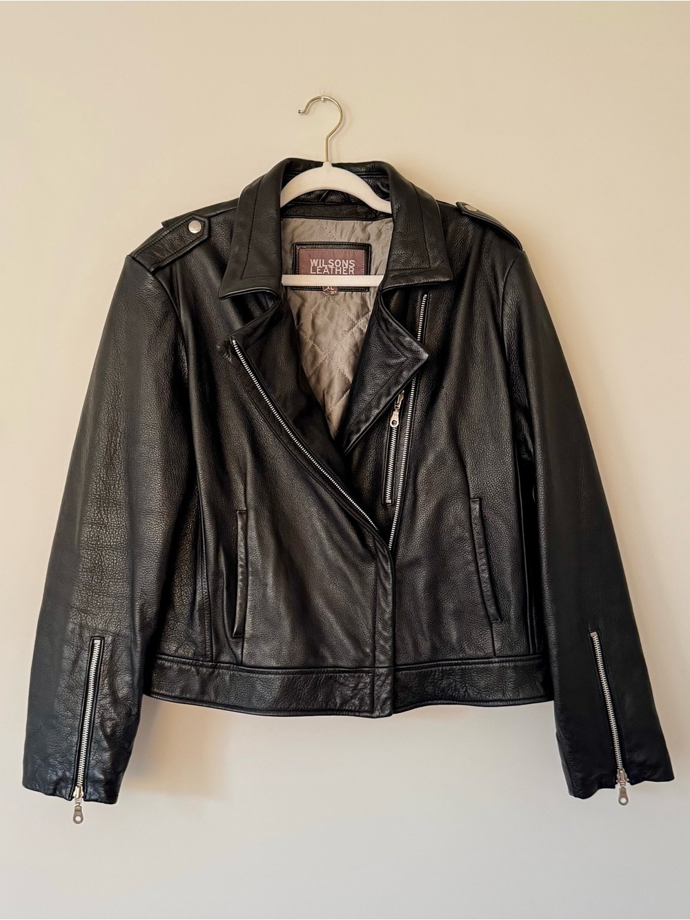 Wilsons Leather Vintage Genuine Leather Motorcycle Jacket, Black – Unisex XL
